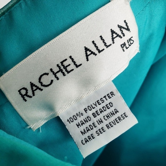 Rachel Allan 22w Prom Dress Teal Beaded Sequin Cap Sleeve Mesh Layered Maxi Long - Picture 5 of 16